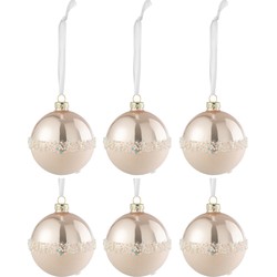 J-line - Doos Van 6 Kerstballen Lijn Pailletten Glas Mat/blinkend Licht Roze Small - 8.5x8.5x10cm