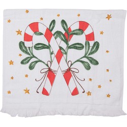 Clayre & Eef Gastendoekje  40x66 cm Wit Rood Katoen Rechthoek Zuurstok kerst Toilet Handdoek