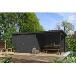 Outdoor Life blokhut Kjeld met overkapping, carbon grey, 550 x 250 cm