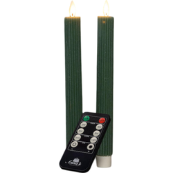 Dinerkaars ribbel wax led bewegende vlam op batterij met afstandsbediening 2 stuks h23 cm jade groen