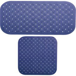 MSV Douche/bad anti-slip matten set badkamer - rubber - 2x stuks - donkerblauw - 2 formaten - Badmatjes