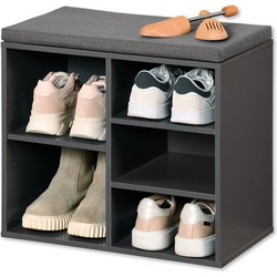 Kesper Schoenenrek/schoenenkast met zitvlak - donkergrijs - 5 paar - hout - L51 x B30 x H48 cm - Schoenenrekken