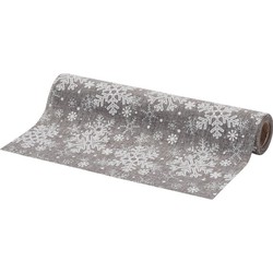 Kerst tafelloper zilver met glitter sneeuwvlokken 250 x 21 cm - Tafellakens