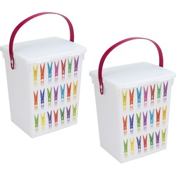 2x Wasknijperboxen roze hengsel 5 liter 23 x 18 cm - knijperszakken