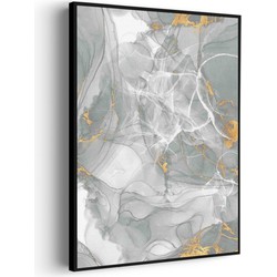 Muurwerken Akoestisch Schilderij - Abstract Marmer Look Grijs met Goud 06 - Geluidsdempend Wandpaneel - Wanddecoratie - Geluidsisolatie - BASIC (AW 0.65) XXL (107X150)