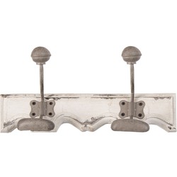 Clayre & Eef Wandkapstok 2 Haken 23x6x10 cm Wit Hout Metaal