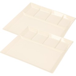 2x stuks wit fondue/gourmet bord 5-vaks vierkant aardewerk 24 cm - Gourmetborden