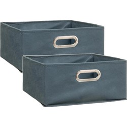Set van 2x stuks opbergmand/kastmand 14 liter grijsblauw linnen 31 x 31 x 15 cm - Opbergmanden