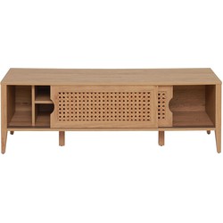 TV-meubel met 2 schuifdeuren, rotan decor