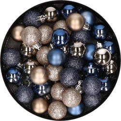 Kleine kerstballen - 40x st - donkerblauw/champagne - D3 cm - Kerstbal