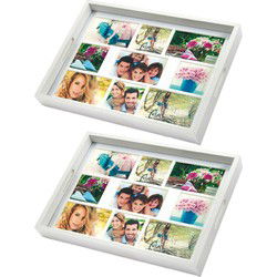 Zep Foto dienblad - 2x - hout - wit - 45 x 35 cm - Dienbladen