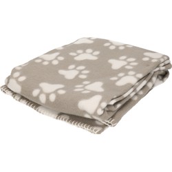 Fleece deken voor huisdieren met pootafdrukken print 125 x 157 cm grijs/wit - Dierenmanden