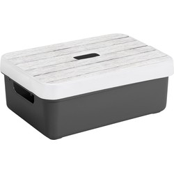 Sunware Opbergbox/mand - antraciet - 9 liter - met deksel hout kleur - Opbergbox