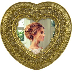 Kunststof fotolijst hart goud barok geschikt voor een foto van 8 x 8 cm - Fotolijsten