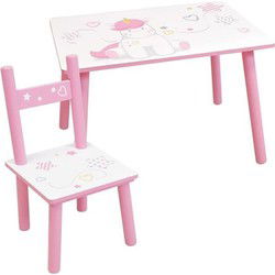 Eenhoorn tafel met een stoel voor kinderen roze