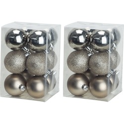 24x stuks kunststof kerstballen champagne 6 cm mat/glans/glitter - Kerstbal