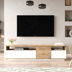 TV Meubel Crete Atlantisch Dennenhout Wit Melamine 180x44,6x44,5 cm