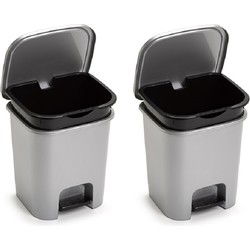 Plasticforte Pedaalemmer - 2x - zilver - 7,5L - 24 x 22 x 25 cm - Pedaalemmers