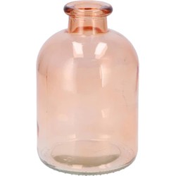 DK Design Bloemenvaas fles model - helder gekleurd glas - perzik roze - D11 x H17 cm - Vazen