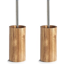 2x Wc-borstels met houder van hout 36 cm - Toiletborstels