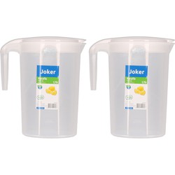 Schenkkan/waterkan - 2x - wit - 1750 ML - kunststof - 10 x 20 x 22 cm - Schenkkannen