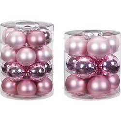 32x stuks glazen kerstballen roze 6 en 8 cm glans en mat - Kerstbal