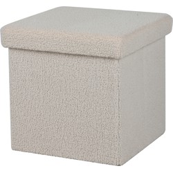 Urban Living Poef Teddy BOX - hocker - opbergbox - creme wit - polyester/mdf - 38 x 38 cm - opvouwbaar - Poefs