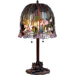 LumiLamp Tiffany Tafellamp  Ø 35x68 cm  Groen Roze Glas Bloemen Tiffany Bureaulamp