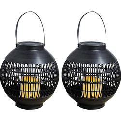 2x Buitenlamp/tuinlampsolar tuin lantaarns zwart op zonne-energie 23 cm - Lantaarns