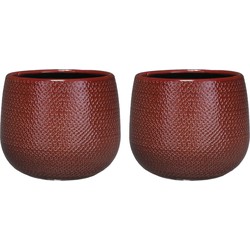 Set van 2x stuks bloempotten bordeaux rood ribbels keramiek voor kamerplant H16 x D18 cm - Plantenpotten