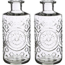 Ideas4Seasons Bloemenvaas/flesvaas Berlin - 2x - met motief - helder glas - transparant - D9 x H21 cm - Vazen
