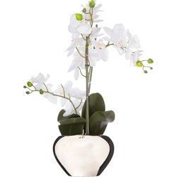 Atmosphera Orchidee bloem kunstplant - wit - H56 x B40 cm - in zilveren pot - Kunstplanten