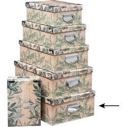 5Five Opbergdoos/box - Green leafs print op hout - L48 x B33.5 x H16 cm - Stevig karton - Leafsbox - Opbergbox