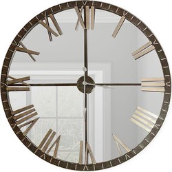 LW Collection LW Collection Wandklok Elias spiegelklok Zwart Grijs 60cm - Wandklok romeinse cijfers - Industriële wandklok stil uurwerk