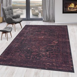 Fiesta Wasbaar Vloerkleed - Laagpolig - Vintage Design - Rood - Woonkamer Tapijt - Canvas Rug- 160x230 CM