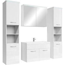 Badplaats Badkamermeubel Set Paso XL 80 x 40 cm - Wit Hoogglans - Badmeubel met spiegelkast en zijkasten