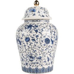 Clayre & Eef Vaas met Deksel Ø 12x21 cm Wit Blauw Keramiek