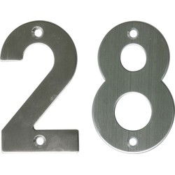 AMIG Huisnummer 28 - massief Inox RVS - 10cm - incl. bijpassende schroeven - zilver - Huisnummers