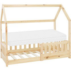 Kinderbed Huisbed 70x140 cm van grenenhout incl. matras H-10cm uitvalveilig dak en lattenbodem ML design