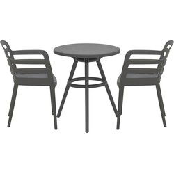 Garden Impressions Mira balkonset 3-delig - Faria tuintafel Ø60 cm - donker grijs