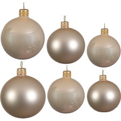 Glazen kerstballen pakket champagne glans/mat 26x stuks diverse maten - Kerstbal