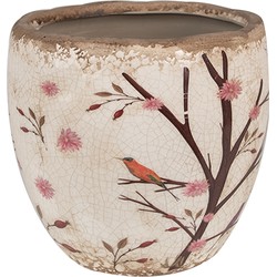 Clayre & Eef Bloempot  Ø 14x14 cm Beige Bruin Keramiek Takken Bloempot Binnen