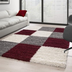 Hoogpolig vloerkleed -candy Shaggy Rood Geblokt - 160 X 230CM