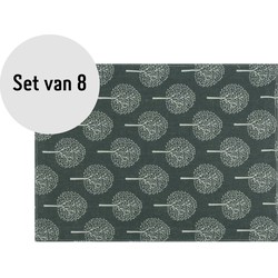 Krumble Placemat met boom patroon - 30 x 40 cm - Katoen - Antraciet - Set van 8