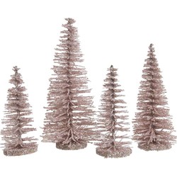 Roze mini decoratie kerstboompjes 4 stuks - Kerstdorpen