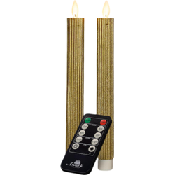 Dinerkaars ribbel wax led bewegende vlam op batterij met afstandsbediening 2 stuks h23 cm goud