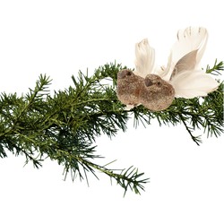 2x stuks kerstboom vogels op clip glitter champagne 11 cm - Kersthangers