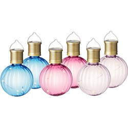 Set van 6x stuks buiten led lichtroze, blauwe en roze lampion solar verlichting 11 cm - Lampionnen