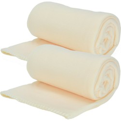 Fleece dekens/plaids - 2x - licht beige - 125 x 150 cm - Plaids