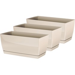 Set van 3x stuks plantenpotten/bloempotten kunststof glanzend creme/beige 29 x 14 x 13.6 cm - Plantenpotten